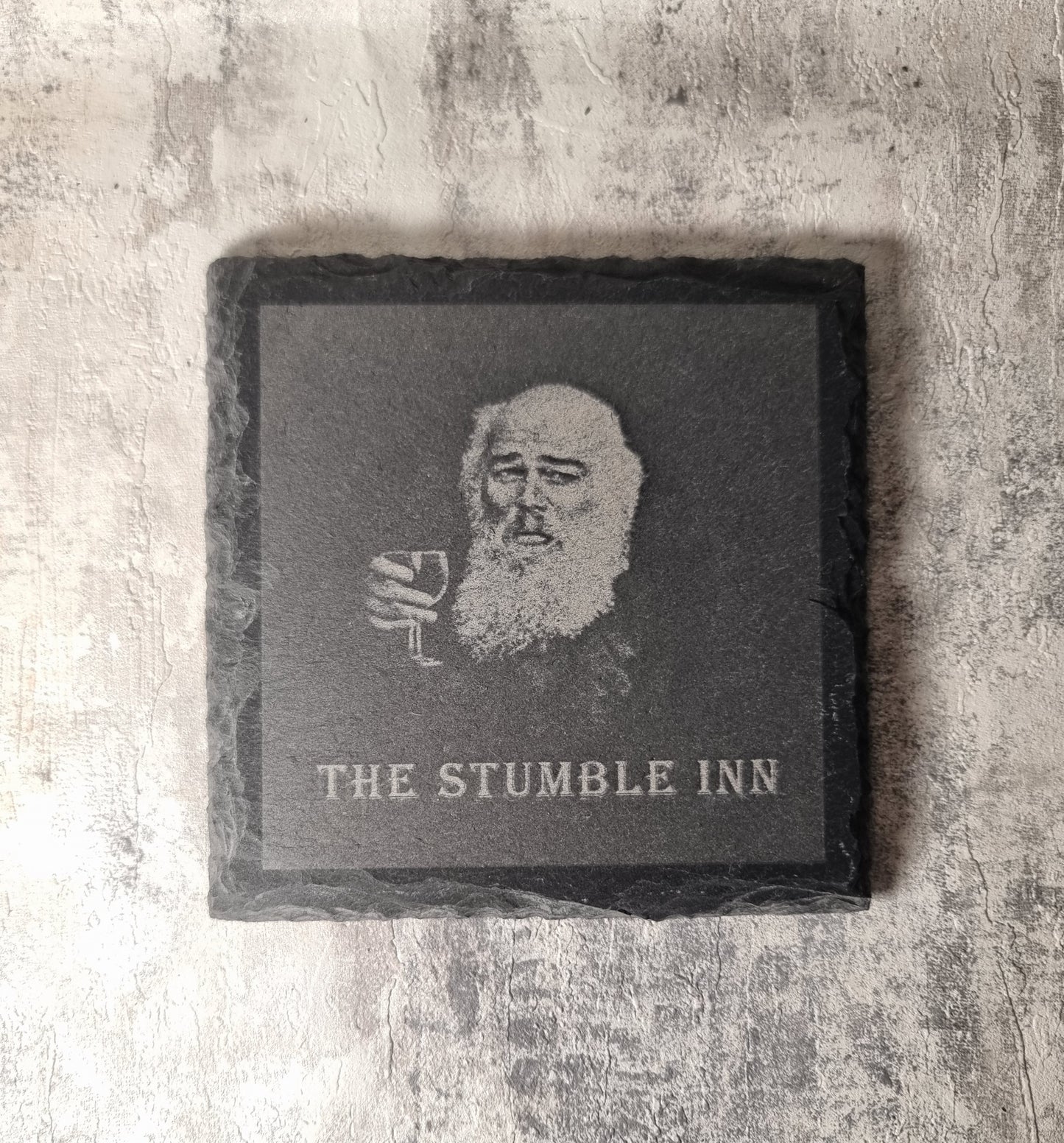 Personalised Upload Your Own Logo Slate Coasters - Pack of Six with Wooden Holder - Custom Coaster - Gift For Him or Her - Home Bar -  Housewarming Gift - Birthday, Anniversary Gift