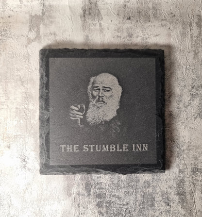 Personalised Upload Your Own Logo Slate Coasters - Pack of Six with Wooden Holder - Custom Coaster - Gift For Him or Her - Home Bar -  Housewarming Gift - Birthday, Anniversary Gift
